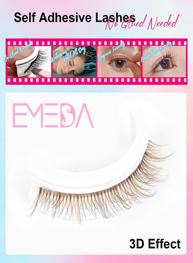 EMEDA Brown Self Adhesive Glueless Lashes - False Eyelashes Waterproof Natural Pre-glued Easy Eyelashes for Beginners Fake Lashes Press on Lashes Strips by EMEDA(Brown 863) - Image 2